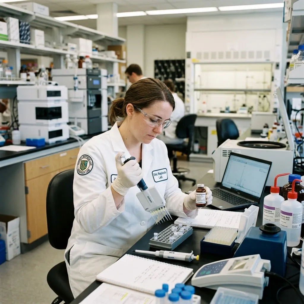 Scientists analyzing research peptides in BioxPeptidex Mexico Laboratory